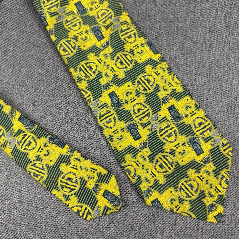 54" Liebert Vintage Wide Yellow Blue Embroidered Thick Tapestry Necktie Neck Tie